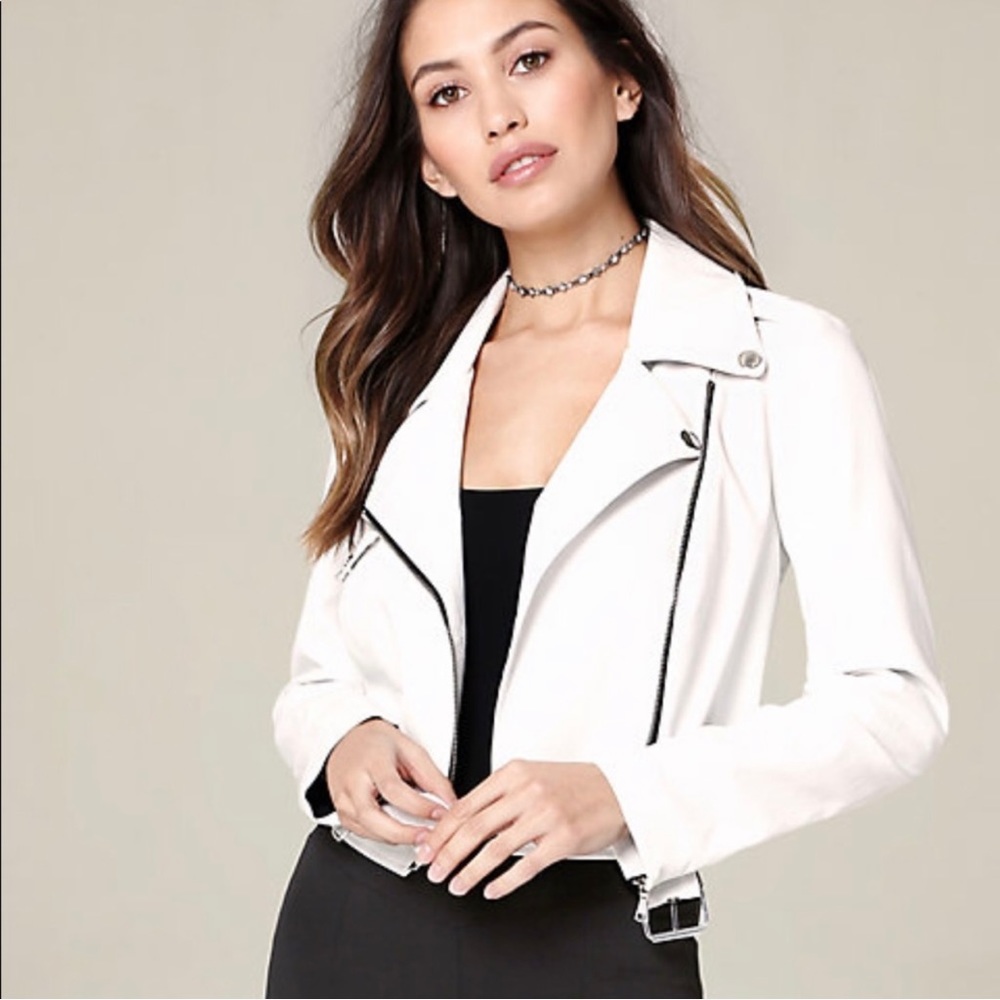 Bebe White Moto Asymmetrical Blazer Jacket S